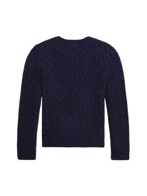 Maglia da bambina in misto lana e cashmere, lavorazione a trecce, girocollo, colore hunter navy. POLO RALPH LAUREN | 312877375008